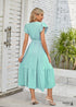 Vestido midi bohemio de encaje con escote en V y mangas voladoras Mia